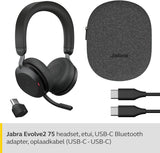 Jabra Evolve2 75 draadloze PC headset met 8-microfoontechnologie - dual-foam stereo headphone met instelbare ruisonderdrukking, USB-C Bluetooth-adapter en UC-compatibiliteit - zwart