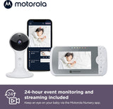 Motorola Babyfoon VM64 - 4,3 inch WiFi-video babyfoon met camera HD 1080p - Aansluiting op Smartphone-app, 300 m lang bereik, tweeweg audio, externe pan-tilt-zoom, kamertemperatuur, slaapliedjes,