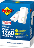 AVM FRITZ! Powerline 1260E/1220E WLAN Set (WLAN-Access Point, ideaal voor media-streaming of NAS-verbindingen, 1200 MBit/s, Duitstalige versie) wit