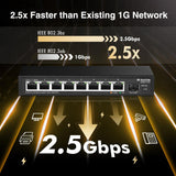 MokerLink 8-poorts 2.5Gigabit Ethernet Switch met 10G SFP-slot, 8 x 2.5G Base-T poorten compatibel met 10/100/1000 Mbps, Metal Unmanaged Fanless Small Network Switch