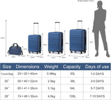 Kono Kofferset van 4 stuks handbagage/medium/grote koffer harde schaal lichtgewicht trolley met TSA-slot reisbagage met Ryanair handcabinetas