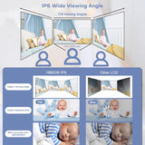 HelloBaby Video-babyfoon met camera en audio, alleen beweging, 355 graden rotatie, babycamera, zonder wifi, nachtzicht, IPS-display, HD-audio, bidirectionele audio, VOX-modus, 8 talen en nanas