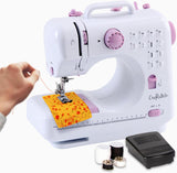 Crafts&Co® Naaimachine voor beginners met ingebouwd LED-lampje en voetpedaal | 12 steken | Mini Naaimachine incl. Overlock | Singer | Pfaff | Wit-Paars