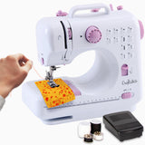 Crafts&Co® Naaimachine voor beginners met ingebouwd LED-lampje en voetpedaal | 12 steken | Mini Naaimachine incl. Overlock | Singer | Pfaff | Wit-Paars