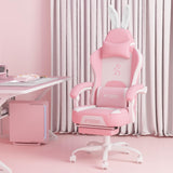 PZDO Roze Gaming Stoel Computerstoel met Voetensteun, Kawaii Gaming Stoel voor Volwassen, Meisjes, Dames, Kind, Hoge Rug en Konijnenoor en Lendensteun, Geschenk, 150kg(Roze-Wit)