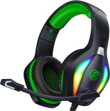 Fachixy「2024 Nieuw」FC100 Gaming Headset voor PS4/PS5/PC/Xbox/Nintendo Switch, PS4 koptelefoon met kabel en RGB licht, koptelefoon met microfoon, ruisonderdrukking Gamer koptelefoon - GROENTE