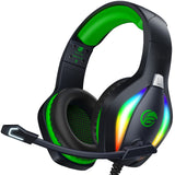 Fachixy「2024 Nieuw」FC100 Gaming Headset voor PS4/PS5/PC/Xbox/Nintendo Switch, PS4 koptelefoon met kabel en RGB licht, koptelefoon met microfoon, ruisonderdrukking Gamer koptelefoon - GROENTE