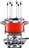 Silit Passion Red fondueset 10-delig fondue voor 6 personen Silargan roestvrij staal geschikt voor inwerking vaatwasmachinebestendig, fonduepan spatbescherming rechaud brander fonduevorken