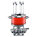 Silit Passion Red fondueset 10-delig fondue voor 6 personen Silargan roestvrij staal geschikt voor inwerking vaatwasmachinebestendig, fonduepan spatbescherming rechaud brander fonduevorken