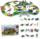 Racebanen Speelgoed Set Dinosaurus Militair Race Track Auto Set Flexibele Speelgoed Kerstmis Verjaardag Geschenk Met 4 Raceauto's en 6 Dinosaurus (275 Stuks)