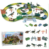 Racebanen Speelgoed Set Dinosaurus Militair Race Track Auto Set Flexibele Speelgoed Kerstmis Verjaardag Geschenk Met 4 Raceauto's en 6 Dinosaurus (275 Stuks)