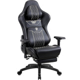 Dowinx Gamingstoel met 4D-armleuningen, ergonomische gamerstoel met voetensteun, bureaustoel, PU-leer, comfortabele lendensteun, groot en hoog, 180 kg, zwart