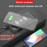 Qi Power Bank Solar Power Bank 10.000 mAh, draadloos snel opladen zonne-oplader met 5 uitgangen 4 ingangen, draagbare oplader externe accu voor iPhone, Samsung Galaxy, Android, camping