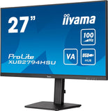 Iiyama Display 27, zwart, ultradun, VA 16:9, 1920 x 1080, 1 ms, 100 Hz, 250 cd/m², 1 x HDMI 1 x Displayport 2 x USB HUB HPs 15 cm, in hoogte verstelbare voet, TCO draaibaar