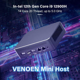 Mini PC 12th Gen In-tel Core i9 12900H(14C/20T) Windows 11 Pro kantoor pc, 16GB RAM 1TB M.2 SSD, 2 x HD-MI, 1 x DP, 1 x USB-C, 6 x USB, Wifi 6, BT 5.2, Iris Xe grafische kleine pc