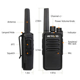 Retevis RT668 Walkietalkie met Headset, PMR446 Licentievrije Radio, Lange Afstand Walkietalkie Oplaadbaar, Draagbare 2-Weg Radio voor Beveiliging, Restaurant en Hotel (Zwart, 6 Stuks)