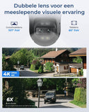 Reolink 4K Dual-Lens PTZ PoE camera 6X hybride zoom, 355° pan 90° tilt, nachtzicht in kleur, detectie van personen/voertuigen/huisdieren, automatische tracering, twee-wegs audio, Reolink TrackMix PoE