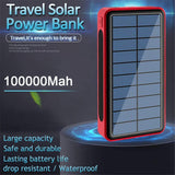 Power Bank Solar Power Bank 100000Mah, Draadloze Solar Charger Met 5 Uitgangen 4 Ingangen, Outdoor Powerbank Externe Batterij Met Led Zaklampen Draagbare Oplader Voor Smartphones, Tabletten