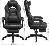 SONGMICS - Ergonomische gamingstoel - Bureaustoel met telescopische voetensteun - Verstelbare hoofdsteun - Lendensteun - Maximale belasting 150 kg - Zwart - OBG077B01