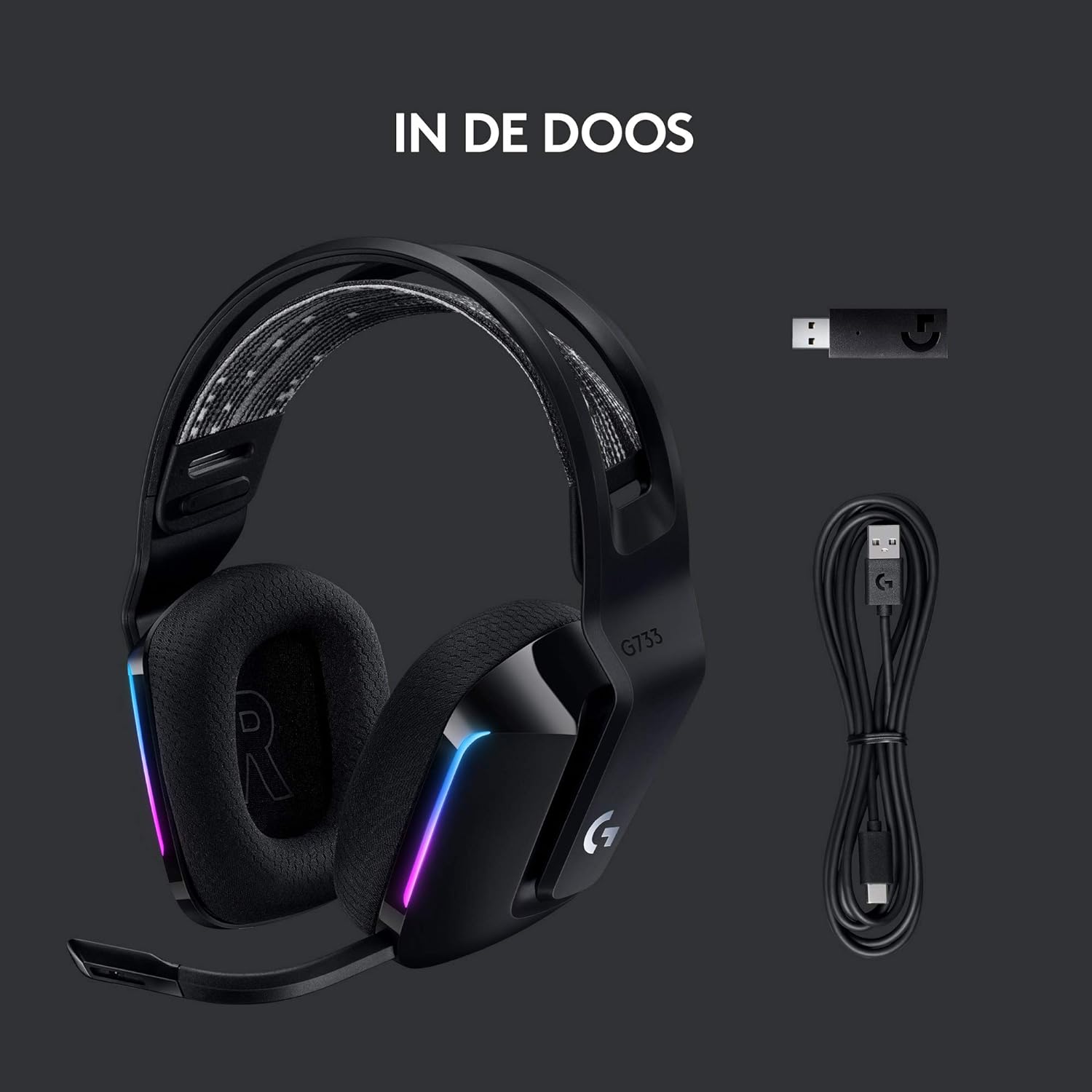 Logitech G733 LIGHTSPEED Wireless Gaming Headset met verende hoofdband, LIGHTSYNC RGB, Blue VO!CE-microfoontechnologie en PRO-G-audiodrivers - Zwart