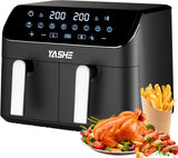 YASHE 9L dubbele friteuse met 8-in-1 kookstanden, 2 lades, dubbele friteuse met touchscreen, sync koken en afwerking, timerfunctie, vaatwasmachinebestendig, gezonde olievrije en vetarme