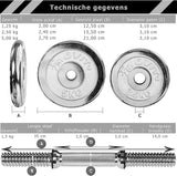 Movit® Dumbbells PRO set van 2, chroom gietijzeren halters, 30kg, 40kg, 50kg, 60kg, 30mm standaard stang, gekartelde handgreep, stersloten, halterset, gewichten