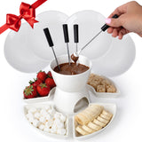 Fondue Pot Set - Family Friendly & Interactive Fondue Set w/Tea Light Heat Source - Quality Ceramic Pot for Any Dinner or Party Theme - Ideal Gifts for Couples & Wedding Registry Must Haves