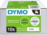 DYMO authentieke D- labels | zwart op wit | 12 mm x 7 m | zelfklevende labels voor LabelManager-labelprinters | 10 stuks