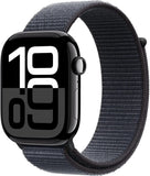 Apple Watch Series 10 (GPS 46 mm) Smartwatch - Kast van gitzwart aluminium - Inkt geweven sportbandje. Conditie bijhouden, Ecg-app, always on Retina-display, CO?-neutraal