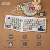 EPOMAKER Alice 66 Draadloos Gaming Toetsenbord, Alice Layout QMK/VIA Programmeerbaar, Mechanisch BT5.0/2.4GHz/USB-C Bedraad, 4000mAh Batterij, Hot Swappable (Retro Witte, Flamingo Schakelaar)