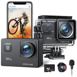 Actie Camera WOLFANG GA100 4K 30FPS met 32GB Memory kaart, waterdichte onderwatercamera 40M met dubbele microfoon, afstandsbediening, anti-vibratie, batterij 2 x 1050mAh, diverse accessoires