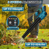 Accu-bladblazer compatibel met Makita 18 V professionele borstelloze draadloze bladzuiger voor gazononderhoud, bladblazen, auto-luchtsnelheid 188 km/u, luchthoeveelheid 720 m³/u (zonder batterij en