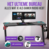 Avalo Gaming Bureau - 120x60x73 CM - Game Desk Met LED Verlichting - Tafel - Zwart