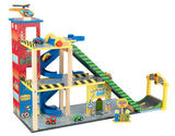 KidKraft 63267 Mega Ramp houten racebaan set met helikopter, 5 auto‘s en lichtjes. Geschikt voor Hot Wheels en andere speelgoedautootjes