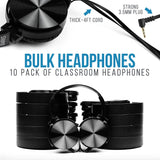 Bulk Classroom Hoofdtelefoon, set van 10 over-ear hoofdtelefoons voor studenten, perfect voor kinderen in klaslokalen, scholen, bibliotheken, klas, set, duurzaam, geluidsreductie, comfortabel,