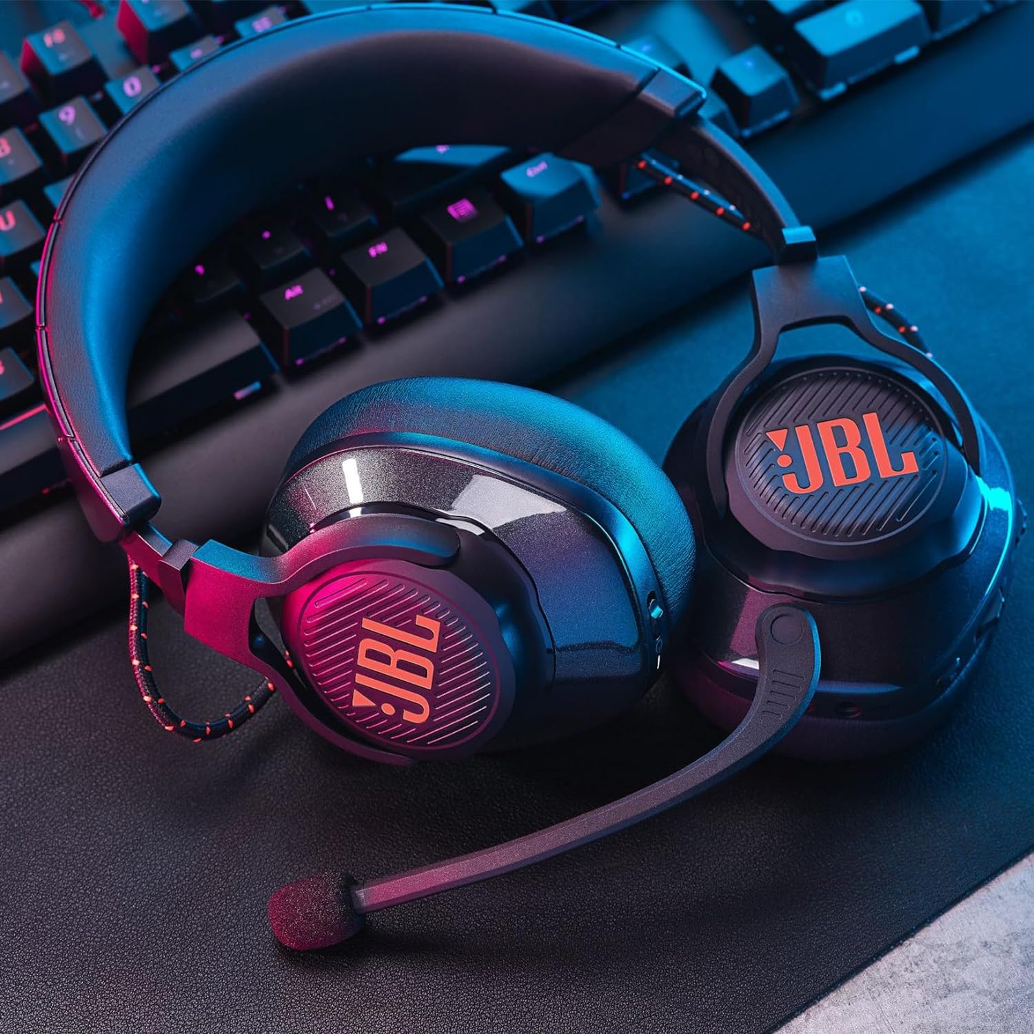 JBL Quantum 350 draadloze on-ear gaming headset, met afneembare microfoon, surround sound, 2-4GHz-connectiviteit, voor pc, Mac, Xbox, Playstation, Nintendo Switch, mobiel en VR