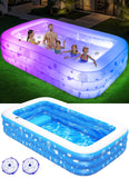 DeeprBling Inflatable Pool with Seat and Pool Lighting, 265 x 165 x 63.5 cm, Large Inflatable Swimming Pool for Adults, 1400 L Thick Inflatable Garden Pool, Family Pool for Outdoor Garden