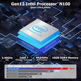AWOW Mini PC Intel Gen12 N100 Quad Core 3.40GHz, 16GB DDR4 512GB M.2 SSD Windows 11 Pro Mini Desktop Computer, Micro PC Dual Display HDMI DP 4K @60Hz Gigabit Ethernet, WiFi5/BT5.2/USB3.0