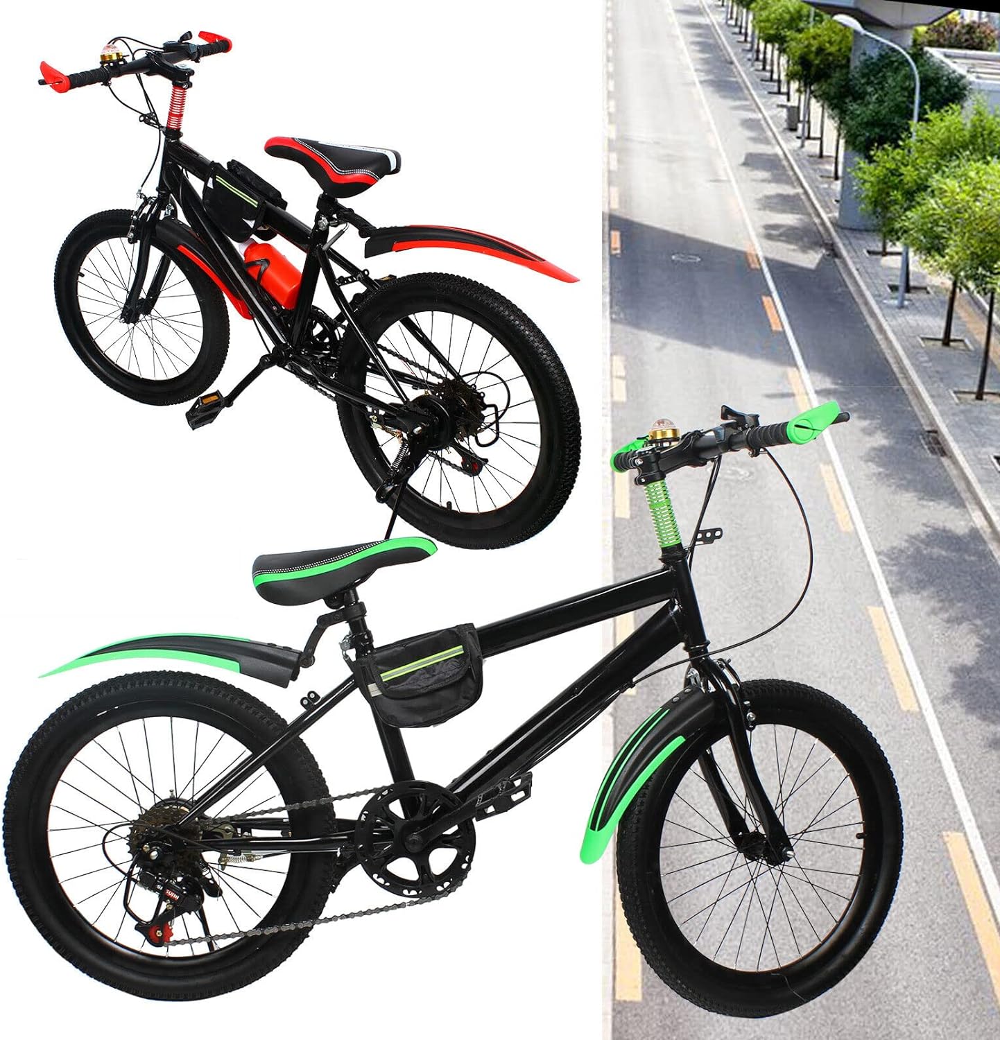 CHIMHOON Kinderfiets, 20 inch, mountainbike voor kinderen, 7 versnellingen, fiets voor jongens en meisjes, dubbele schijfrem, stadsfiets van koolstofstaal, geschikt voor kinderen van 130 tot 150 cm