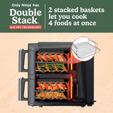 Ninja SL401 DoubleStack XL 2 mand luchtfriteuse DoubleStack Technology kookt 4 voedingsmiddelen tegelijk, compact ontwerp, 10 QT, 6-in-1, slimme afwerking & match chef-kok, luchtdroger, bakken,