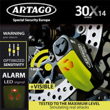 Artago 30X14 Motorslot Remschijfslot Alarm Don't Touch 120 dB hoge kwaliteit, ø14 dubbele vergrendeling, Sold Secure Gold SRA gehomologeerd, Bunker Selection, zwart/geel, 14 mm