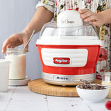 Ariete Ice Cream Maker Party Time 643, ijsmachine, roerschraper, ijsmachine met deksel voor het toevoegen van elementen, voorbereidingstijd 30 minuten, inhoud 1,5 l, 12 W, rood