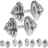 Movit® Dumbbells PRO set van 2, chroom gietijzeren halters, 30kg, 40kg, 50kg, 60kg, 30mm standaard stang, gekartelde handgreep, stersloten, halterset, gewichten