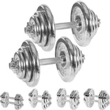 Movit® Dumbbells PRO set van 2, chroom gietijzeren halters, 30kg, 40kg, 50kg, 60kg, 30mm standaard stang, gekartelde handgreep, stersloten, halterset, gewichten