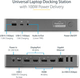 StarTech.com Universele Laptop Docking Station, Hybride USB-C & USB-A Dock, Dual 4K DP/HDMI, 100W, Mac/Win/Chrome, GbE