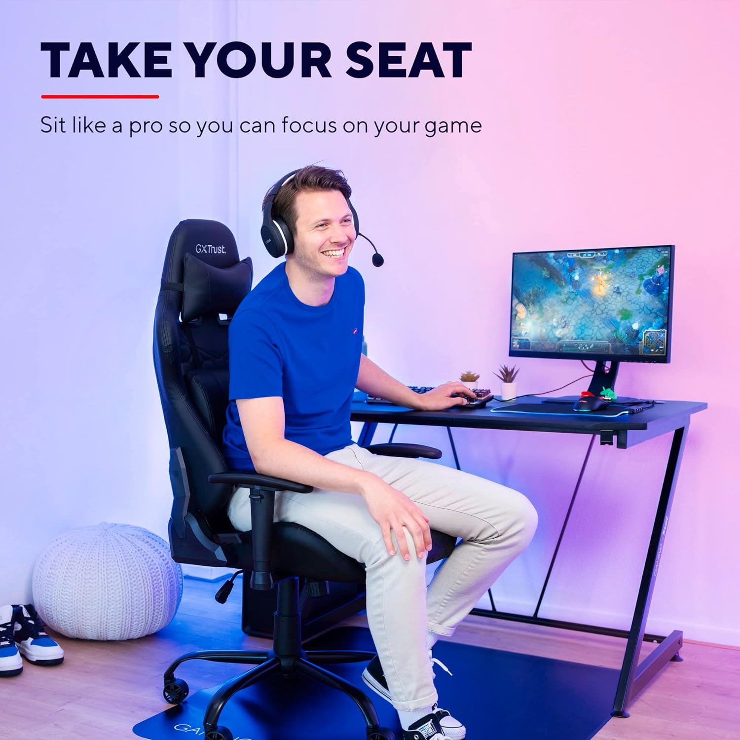 Trust Gaming GXT 708R Resto Gaming Chair, 360° Gaming Stoel, Bureaustoel met Verwijderbare Kussens, In Hoogte Verstelbare Stoel voor Office, Computer, PC, Vergrendelbare Stoel – Rood