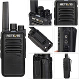 Retevis RT668 Walkietalkie met Headset, PMR446 Licentievrije Radio, Lange Afstand Walkietalkie Oplaadbaar, Draagbare 2-Weg Radio voor Beveiliging, Restaurant en Hotel (Zwart, 6 Stuks)