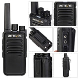 Retevis RT668 Walkietalkie met Headset, PMR446 Licentievrije Radio, Lange Afstand Walkietalkie Oplaadbaar, Draagbare 2-Weg Radio voor Beveiliging, Restaurant en Hotel (Zwart, 6 Stuks)