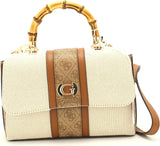 GUESS Kerima Bamboo Top Handle Flap Natural/Latte Logo