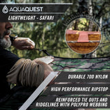 Aqua Quest Safari Tarp - 100% Waterdicht Lichtgewicht SilNylon Bushcraft Camping Shelter - 3x2, 3x3, 4x3, 6x4 Olijf Saai of Camo